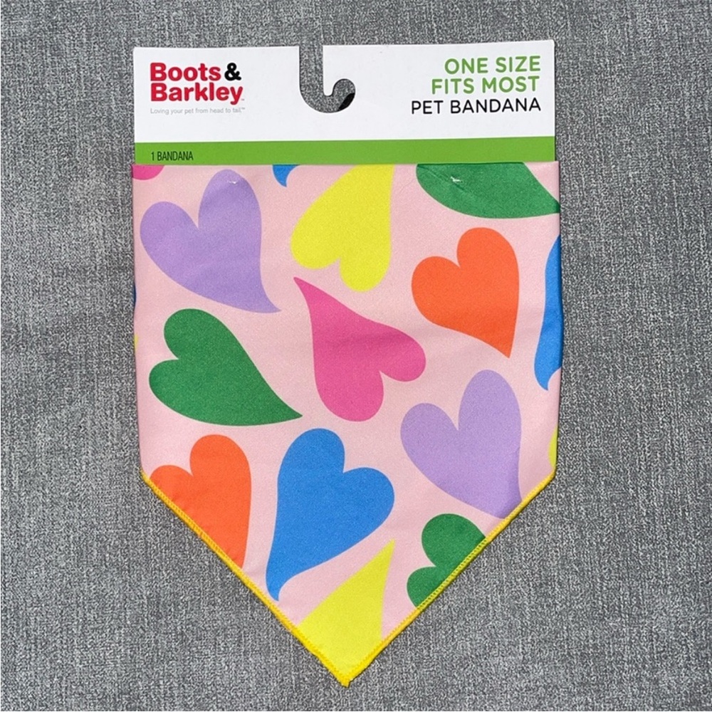 Boots & Barkley Pink Bandana with Multicolored Hearts